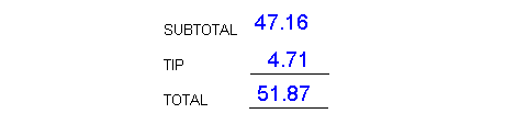 subtotal 47.16 plus tip 4.71 total 51.87